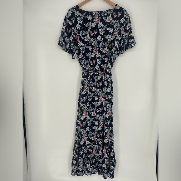 "NWT" J.Jill Navy Floral Maxi Dress Lined With Tie Waist- Size 2X - Picture 2 of 13